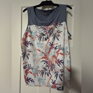 Tropical Print Sleeveless Tank Top - Blue and Multicolor